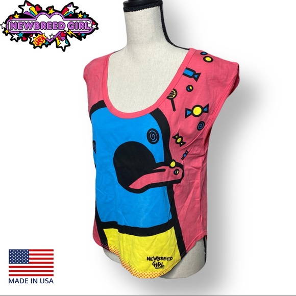 🟢 Newbreed Girl Pink Sleeveless Graphic Top Medium - Picture 1 of 9